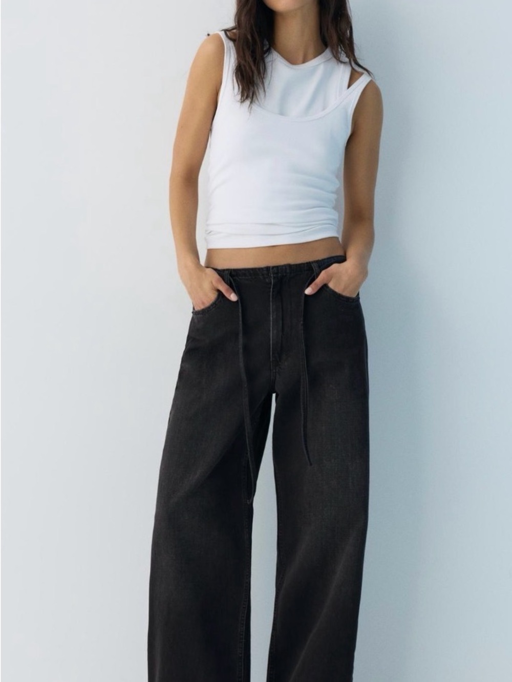 Pull&Bear Black Wide-Leg Jeans with Drawstring Waist. PB owned by ZARA